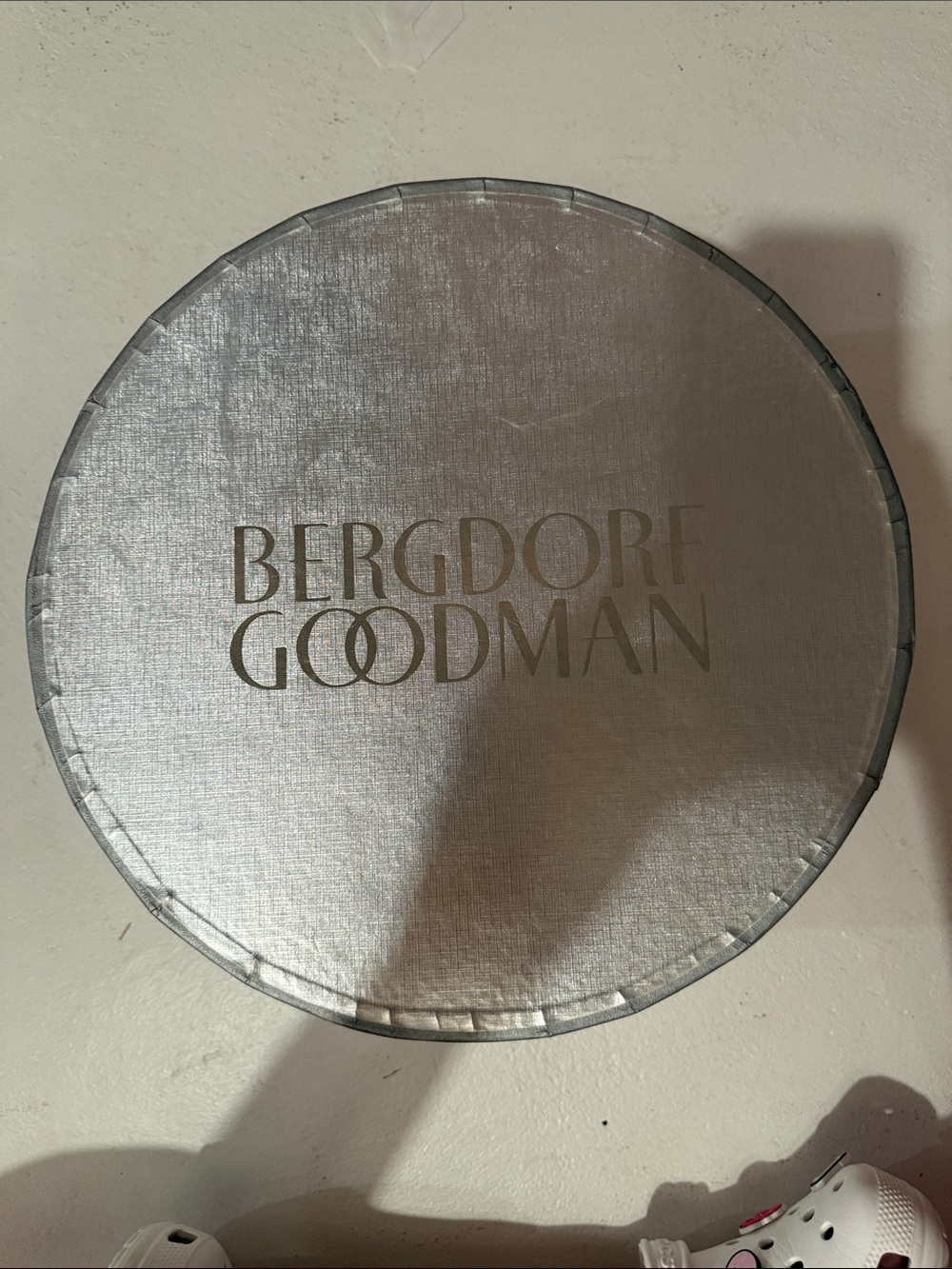 Bergdorf Goodman Silver Round Hat Box